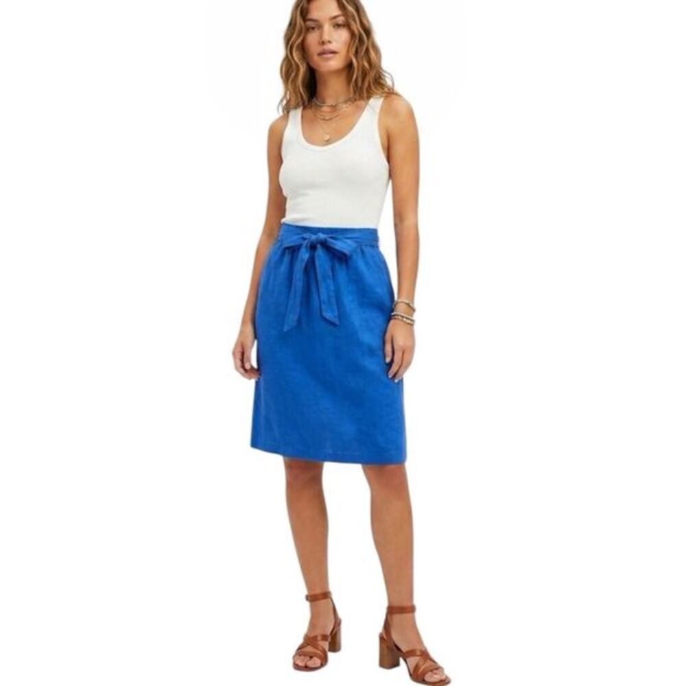 J.Crew Blue Skirt Linen Blend Minimalist Coastal Preppy Beach Nautical Sz XS